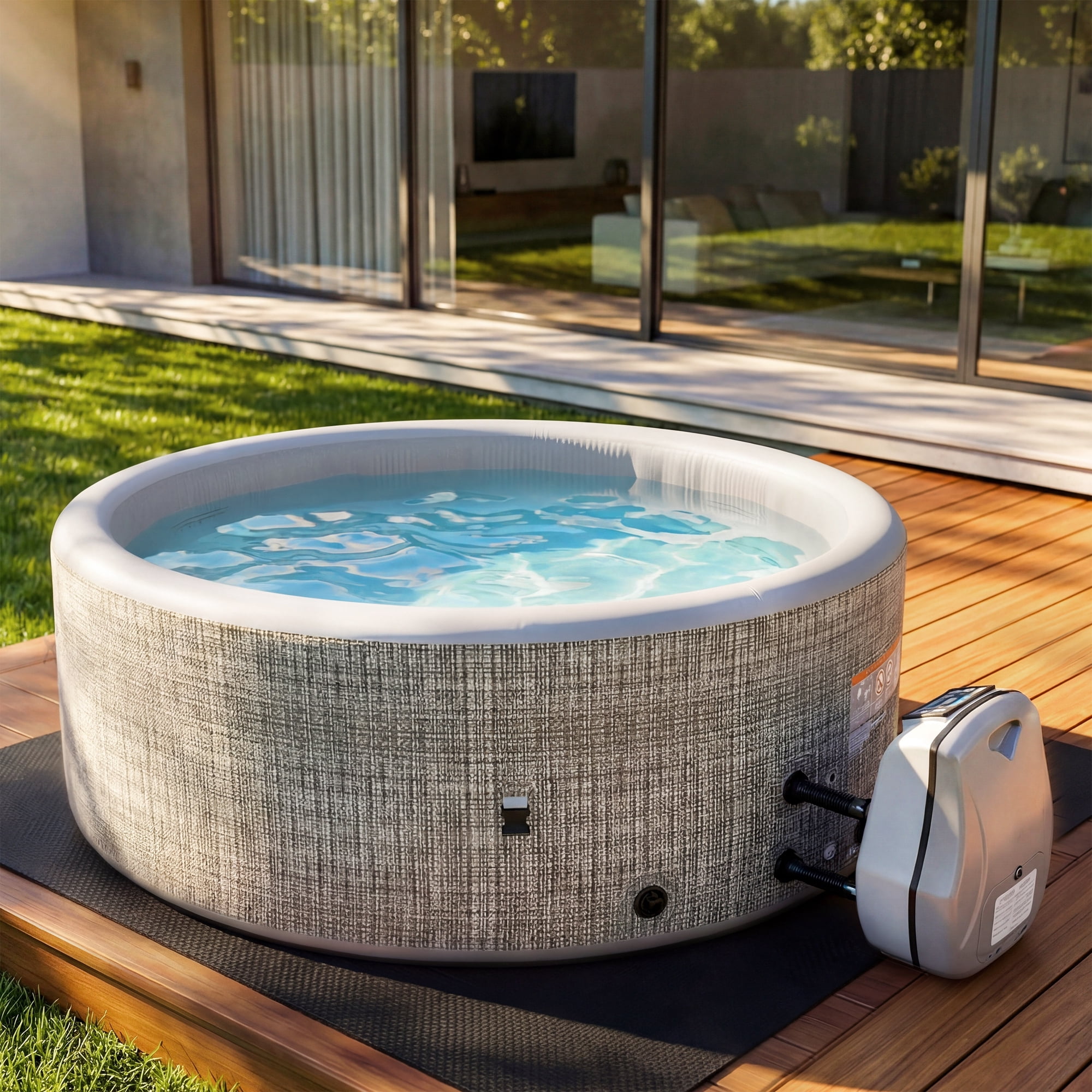 65" Inflatable Hot Tub, Segmart 3 to 5 Person Outdoor Hot Tub, Round Portable Home Spa with 100 Soothing AirJets, Lockable Cover, and Storage Bag, Max. 104°F