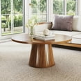 thumbnail image 4 of Lisicues Fluted Round Coffee Table, Circle Center Table Accent Tea Table for Living Room, 31.5",Walnut, 4 of 6