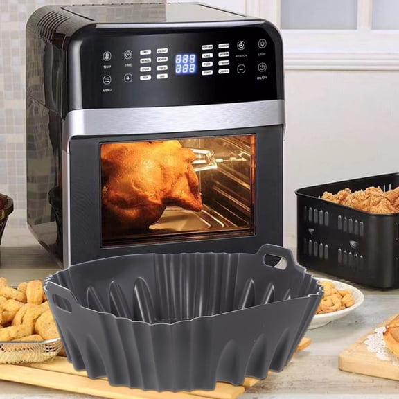 ibasenice Grey Reusable Silicone Mat for Air Fryer Basket, Non-Stick Liner Protects Basket and Easy Cleanup