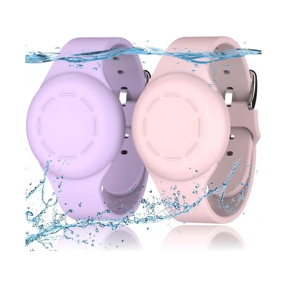 Waterproof Air Tag Bracelets for Kids Compatible with Apple Air Tag Finders with Soft Silicone,Anti Lost GPS Item Finders Case Cover Pink and Purple