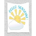 thumbnail image 1 of Hello Sunshine Tapestry, Morning Themed Rising Smiling Sun and Happy Uplifting Words, Wall Hanging for Bedroom Living Room Dorm Decor, 40W X 60L Inches, Yellow Pale Blue White, by Ambesonne, 1 of 2