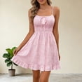 thumbnail image 2 of Summer Midi Dress For Women Spaghetti Strap Drawstring Print Ruffled Dresses Casual Comfy Stylish Sundress (S, Pink), 2 of 5