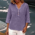 thumbnail image 6 of Womens Short Sleeve Tops Casual V Neck Button 3/4 Sleeve Linen Blouse Loose Fit Solid Color Tops for Summer, 6 of 6