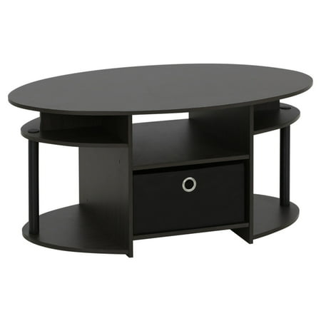 Furinno JAYA Simple Design Oval Coffee Table with Bin, Walnut