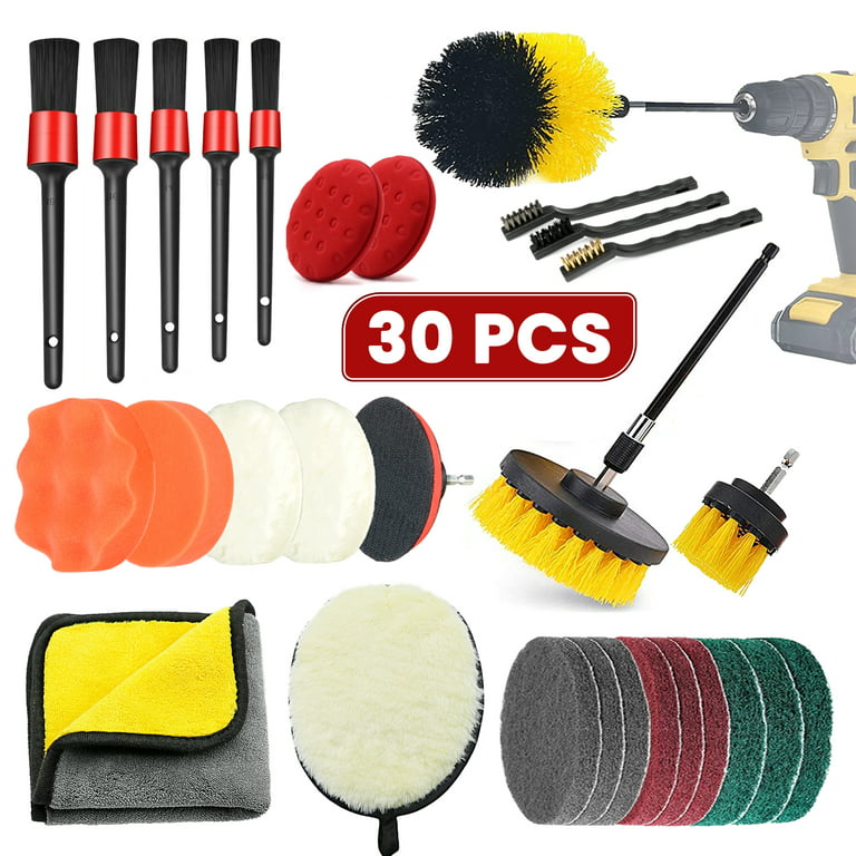 All4detail 30pcs Car Wash Cleaning Tools Kit,Car Detailing Brushes,drill Brush Attachment (Drill Brush Set, Wash Mitt, Towels, Polishing Pads,Car Wash