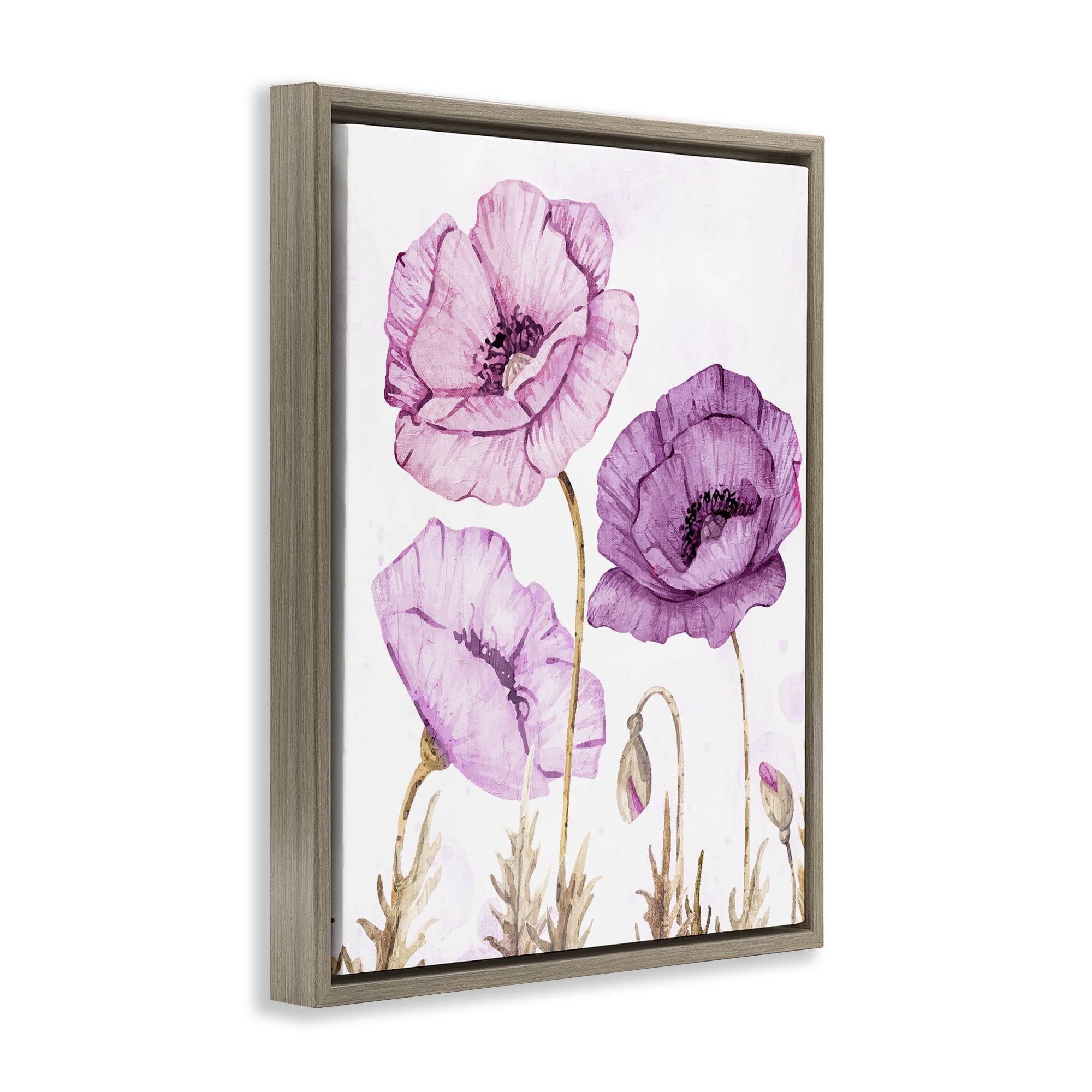 Stupell Industries Bright Poppies in Purple Brown Framed Floater Canvas Wall Art, design by Kim Allen