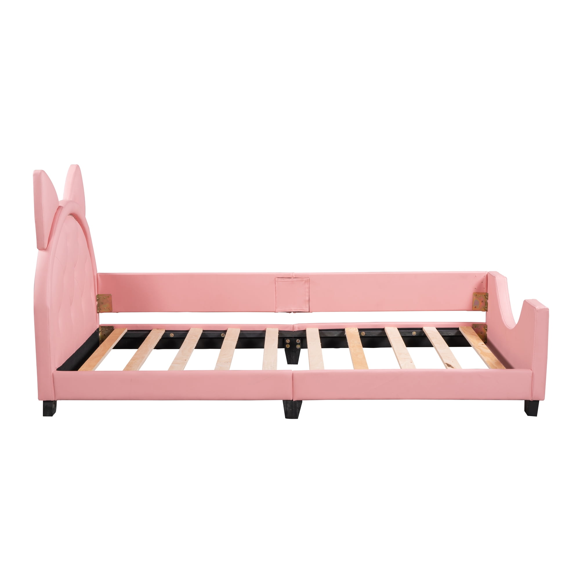 Euroco Bunny Shaped Twin Size Upholstered Daybed with Headboard for Kids Teens, Pink