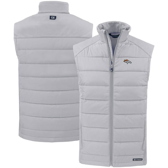 Men's Cutter & Buck Gray Denver Broncos Primary Mark Evoke PrimaLoft Hybrid Eco Softshell Recycled Full-Zip Vest