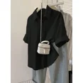 thumbnail image 1 of Blusa Casual De Manga Corta Negro Con Botones Para Mujer, 1 of 30
