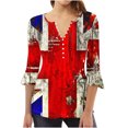 thumbnail image 1 of Blusas de Algodón para las Mujeres Impresas 3/4 Mangas V-Cuello Camiseta, Blusa de Algodón de Imitación Casual para las Mujeres, 1 of 5