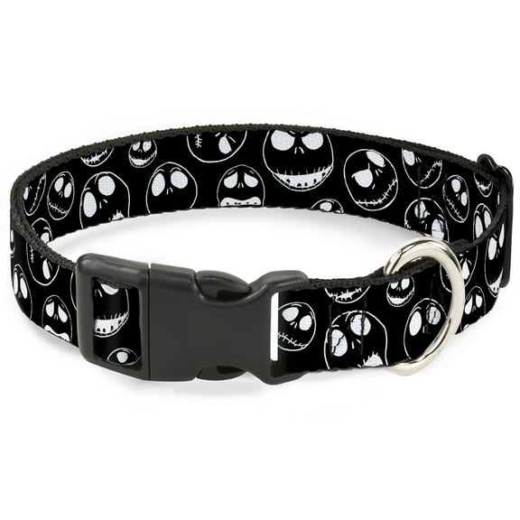 Disney Pet Collar, Dog Collar Plastic Buckle, Jack Outline Expressions Scattered Black White, 9.5 to 14.5 Inches 0.5 Inch Wide