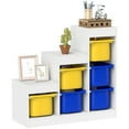 thumbnail image 1 of Qaba Toy Storage Organizer Kids Bookshelf with 6 Plastic Bins, Yellow & Blue, 1 of 10