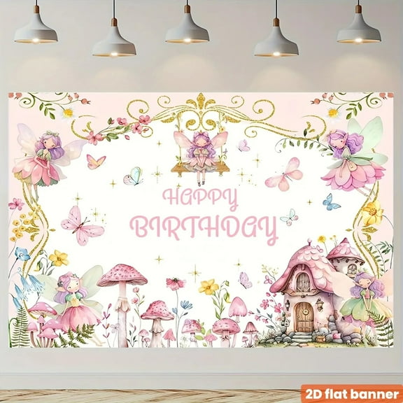 Fairy Birthday Backdrop for Girls Floral Butterfly Mushroom Wonderland Happy Birthday Photography Background Watercolor Cartoon Dreamy Fairy Birthday Party Decorations Banner Photo Booth Props