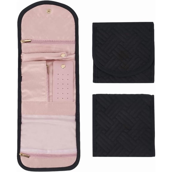 Travel Jewelry Case Travel Jewelry Organizer Small Foldable Jewelry Hanging Bag Portable Everyday Jewelry Storage Roll for DIY Journey-Rings Necklaces Earrings Bracelets Brooches 15.83x5.71in