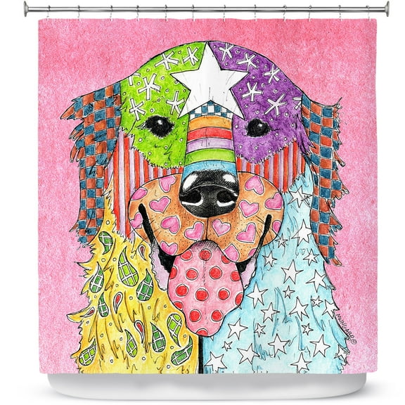 Shower Curtains 70" x 84" from DiaNoche Designs by Marley Ungaro - Golden Retriever Dog Light Pink