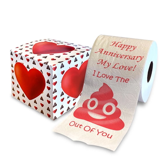 Printed TP Happy Anniversary My Love I Love The Poop Outta You Printed Toilet Paper Prank – Funny Novelty Gag Gift, Anniversary Gift for Boyfriend, Girlfriend, Wife, Husband - 500 Sheets