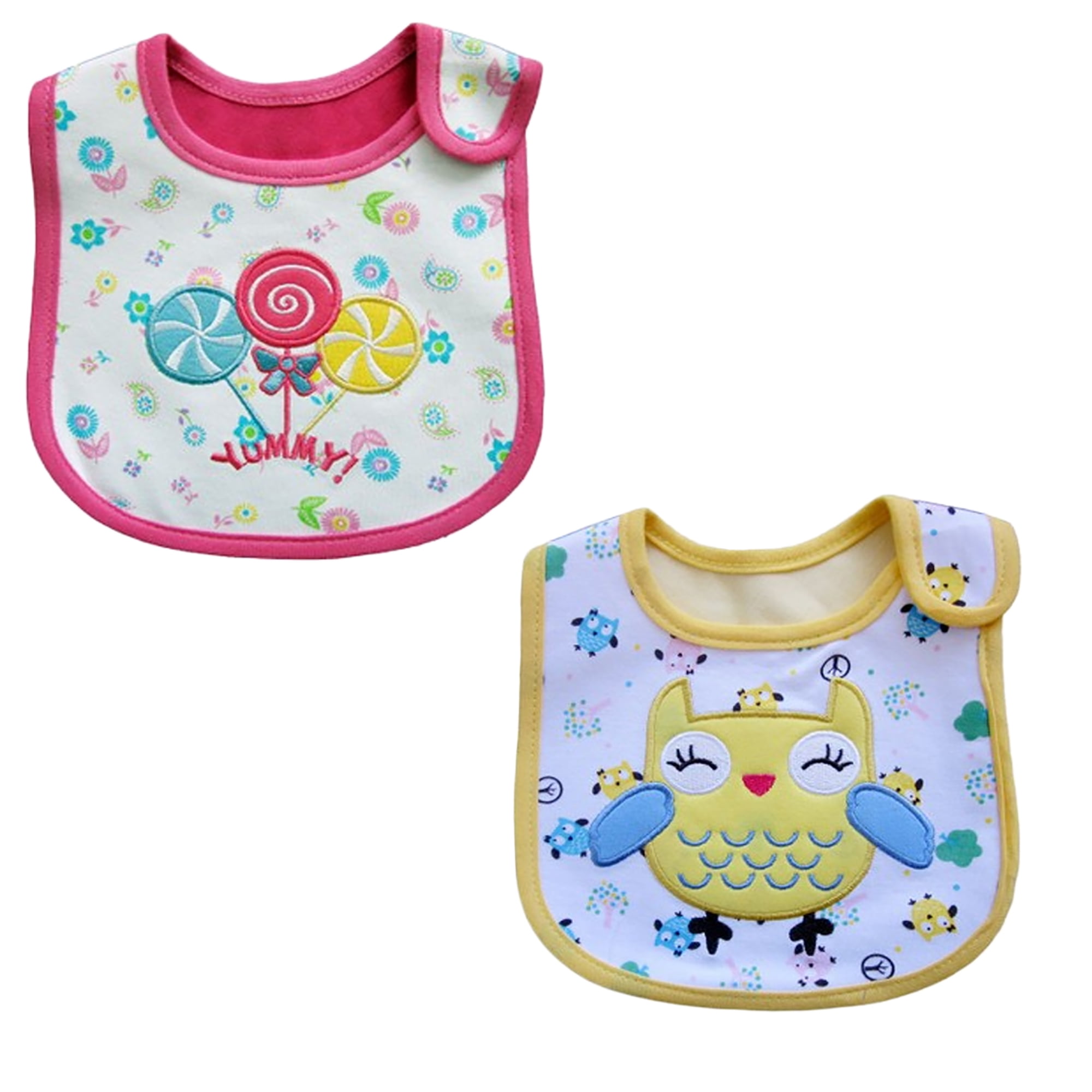 2 Pack of Baby Waterproof Cotton Bibs with Embroidered Designs