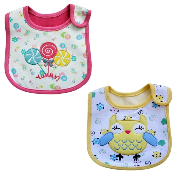 2 Pack of Baby Waterproof Cotton Bibs with Embroidered Designs