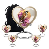 Yatskia Sparrow Urn for Ashes Adult Male, Large Burial Urns for Human Ashes Adult Female, Little Decorative Urns for Human Ash, (Heart 8 Inch and 3 Inch)