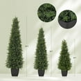 thumbnail image 3 of Artificial Cedar Topiary Tree – UV Resistant Faux Cedar Trees with Real Wood Trunk, Potted Indoor/Outdoor Fake Plants for Front Door, Porch, Garden, Entryway Décor – Set of 2, 3 of 7