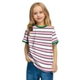 thumbnail image 6 of Girls Striped Tops Short Sleeve Cozy Cotton Soft Tshirts Crewneck Base Casual Tee Loose Fit Summer Clothes (3 Years, Pink A), 6 of 6