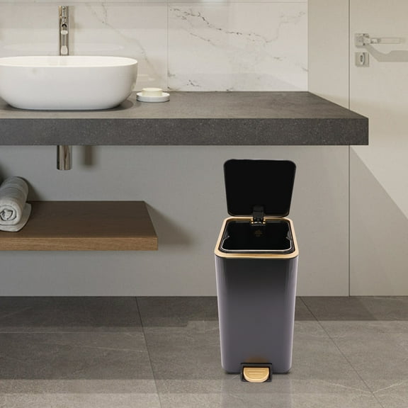 Step Trash Can, Hands-Free Pedal Bin 3.17Gal Black Gold 9.45x7.09x14.57in