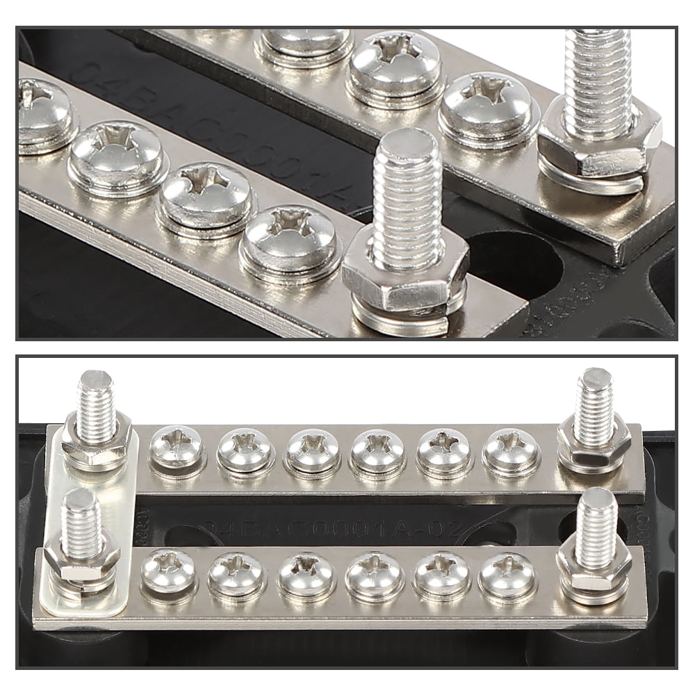 CROSSDESIGN 12 Terminal Ground Power Distribution Junction Block Kit Heavy Duty Bus Bar 12V Black