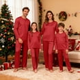 thumbnail image 2 of HNMKIU Satin Silk O-Neck with Button Pajamas Set Two-Piece Christmas Pajamas for Family Long Sleeve Sleepwear Loungewear Nightwear Pants for Kids Red,Kids_150, 2 of 8