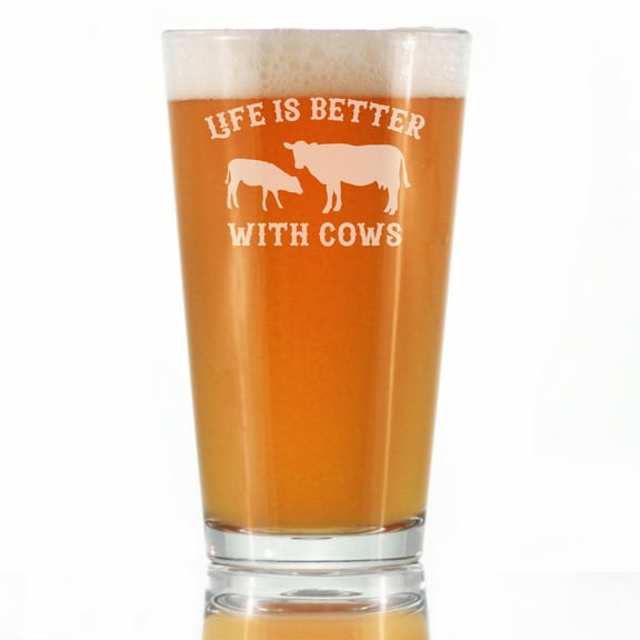 Bevvee Pint Glass 16 oz Better With Cows Cow Lover Gifts Beer Glasses