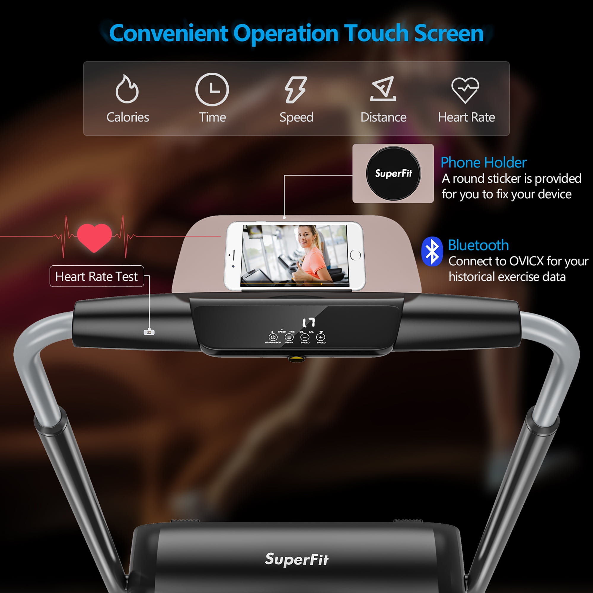 Costway 3HP Folding Treadmill Compact Walking Jogging Machine W/Touch Screen APP Control