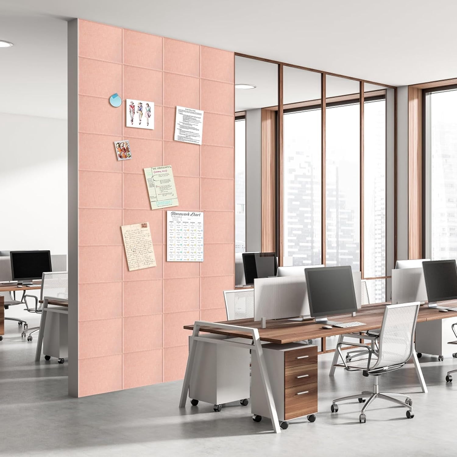 12 Pack Large Cork Board Topboutique Cork Boards for Walls Bulletin Board Alternative Felt Wall Tiles with Removable Adhesive Stickers & Push Pins for Office Home Wall Decor,Pink-12*12 inch