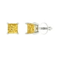 thumbnail image 2 of 1 Ct Princess Cut Studs Yellow Crystal 14K White Solid Gold Everyday Dainty Earrings Screw Back, 2 of 7