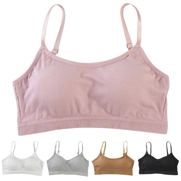 Krdevn Girls Training Bra, Adjustable Strap Wireless Bralette, Solid Color Support Undergarment for Puberty Growing Girls,Pink