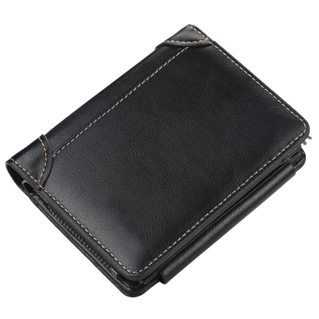 Carteras de cuero Dinheiro de tres pliegues para hombres, estilo corto, monedero para hombres