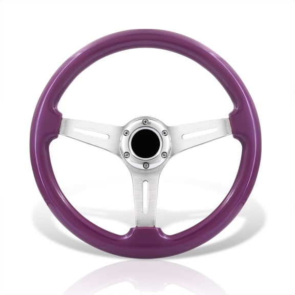 AJP Distributors Universal 350mm 14" 6 Bolts Hole Aluminum Steering Wheel Light Weight Purple Wood Grain Chrome Deep Dish 3 Spoke Heavy Duty Horn Button Replacement JDM VIP Sport