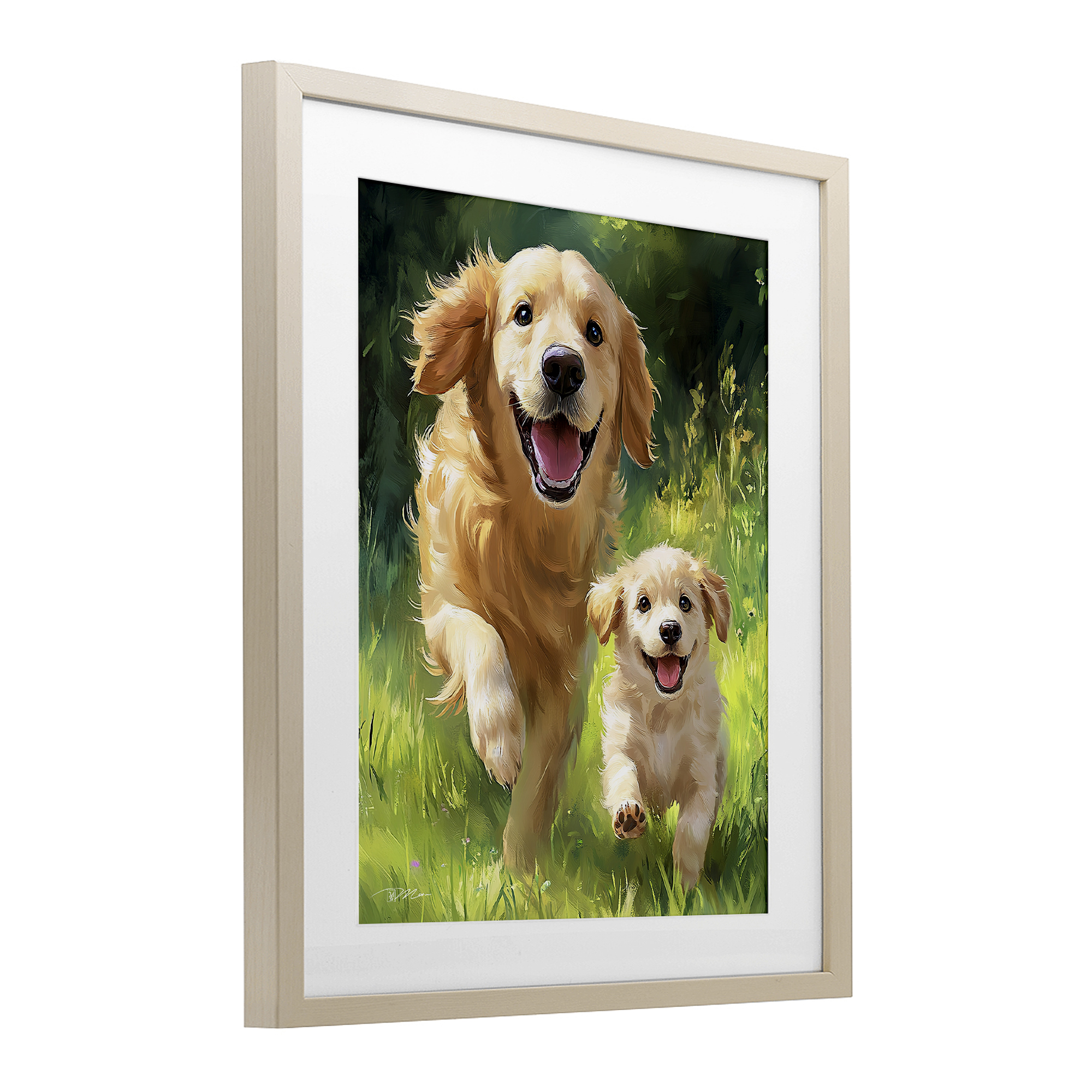 Father & Son Labrador Birch Framed Print Under Glass, design by Momart