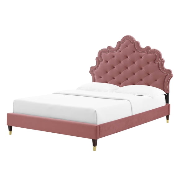 Tufted Platform Bed Frame, Full Size, Velvet, Pink, Modern Contemporary Urban Design, Bedroom Master Guest Suite