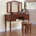thumbnail image 2 of Bobkona St. Croix 3 Fold Mirror Vanity Table with Stool Set, Cherry, 2 of 7