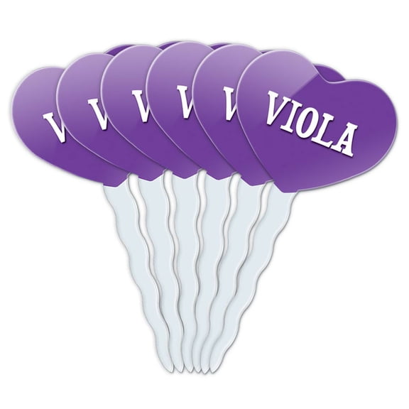 Viola Heart Love Cupcake Picks Toppers - Set of 6