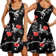 thumbnail image 2 of Women's Musical Note Heart Print Casual Spaghetti Strap Dress With Pockets Black XXL, 2 of 6