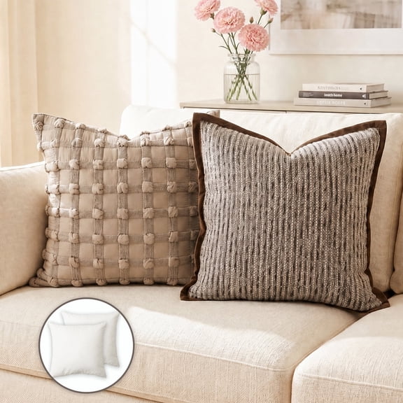 Pentantan Decorative Throw Pillow, 18"x18" Soft Couch Pillows with 2-Pack Inserts, Vintage Neutral Chenille Cushion for Sofa Living Room Bedroom, Brown