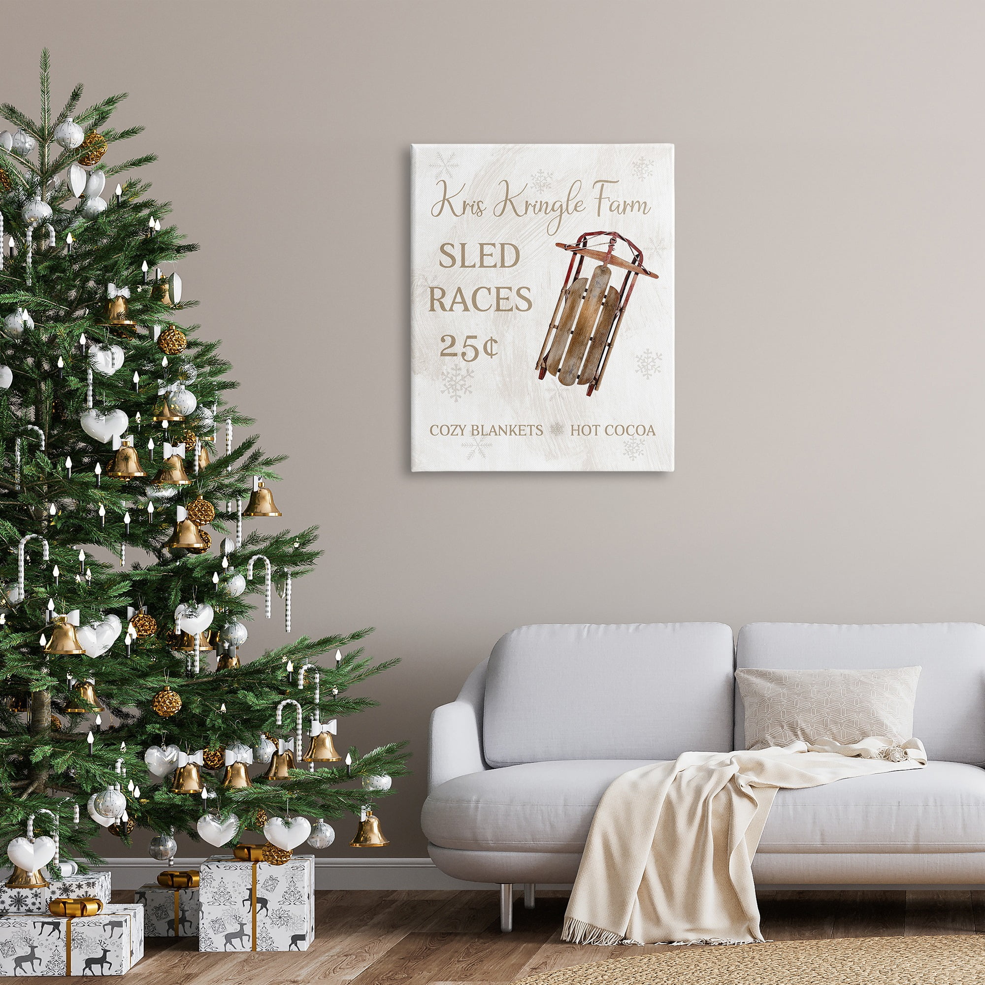 Stupell Industries Sled Races Holiday Sign Holiday Painting Gallery Wrapped Canvas Art Print Wall Art, 30 x 40