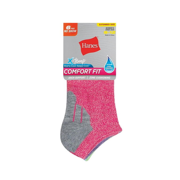 Hanes Comfort Fit Women's No-Show Socks, 6-Pairs Assorted Heather 8-12