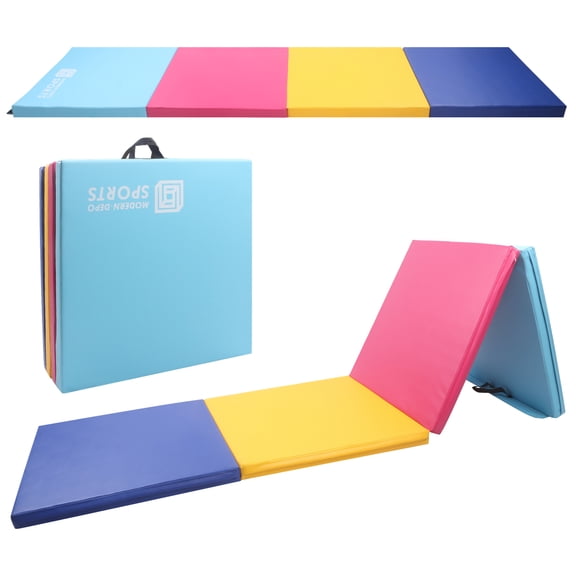 Gymnastics Mat 8'x2'x2" Foldable Tumbling Mats with Carrying Handles Four Fold Thick Exercise Mat for Home Aerobics Stretching Yoga, Multicolor
