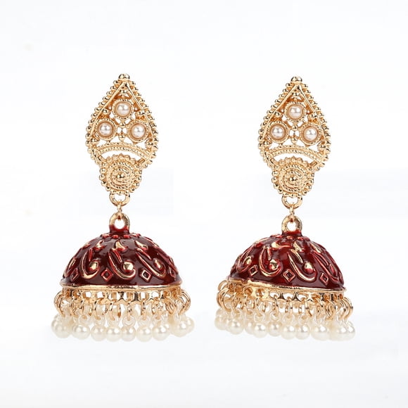 Handcrafted Traditional Wedding Wear Faux Kundan Studded Floral Enamel Jhumka Jhumki Earrings Indian Ethnic Fashion Jewelry for Women Girls