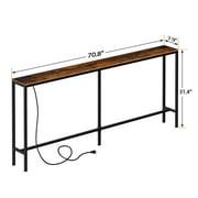 ZENY Sofa Table with Charging Station 70 inch Console Table, Brown
