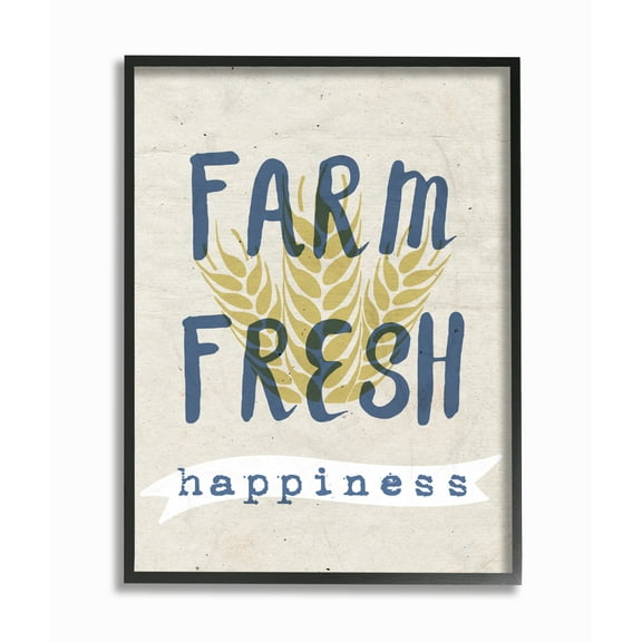 The Stupell Home Decor Collection Farm Fresh Happiness Wheat Typography Oversized Framed Giclee Texturized Art, 16 x 1.5 x 20