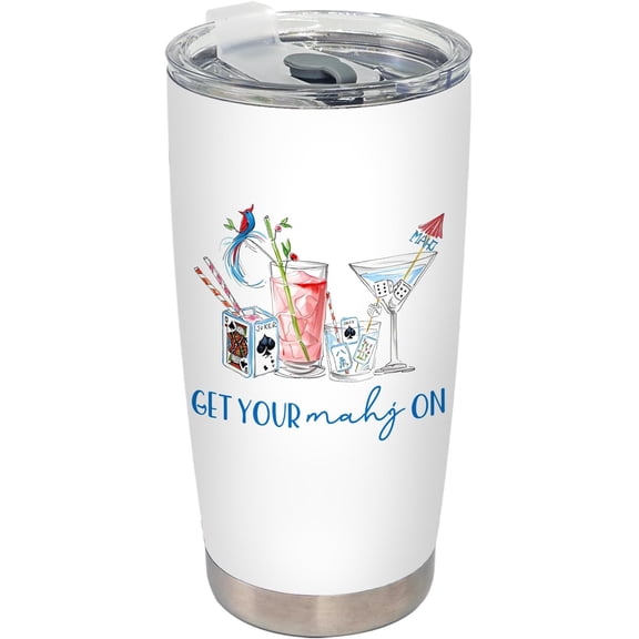 Mahjong Cocktail Tumbler, Gifts for Mah Jong Players Stainless Steel Tumbler with Lid and Straw 20oz, Mahjong Accessories Travel Coffee Cup