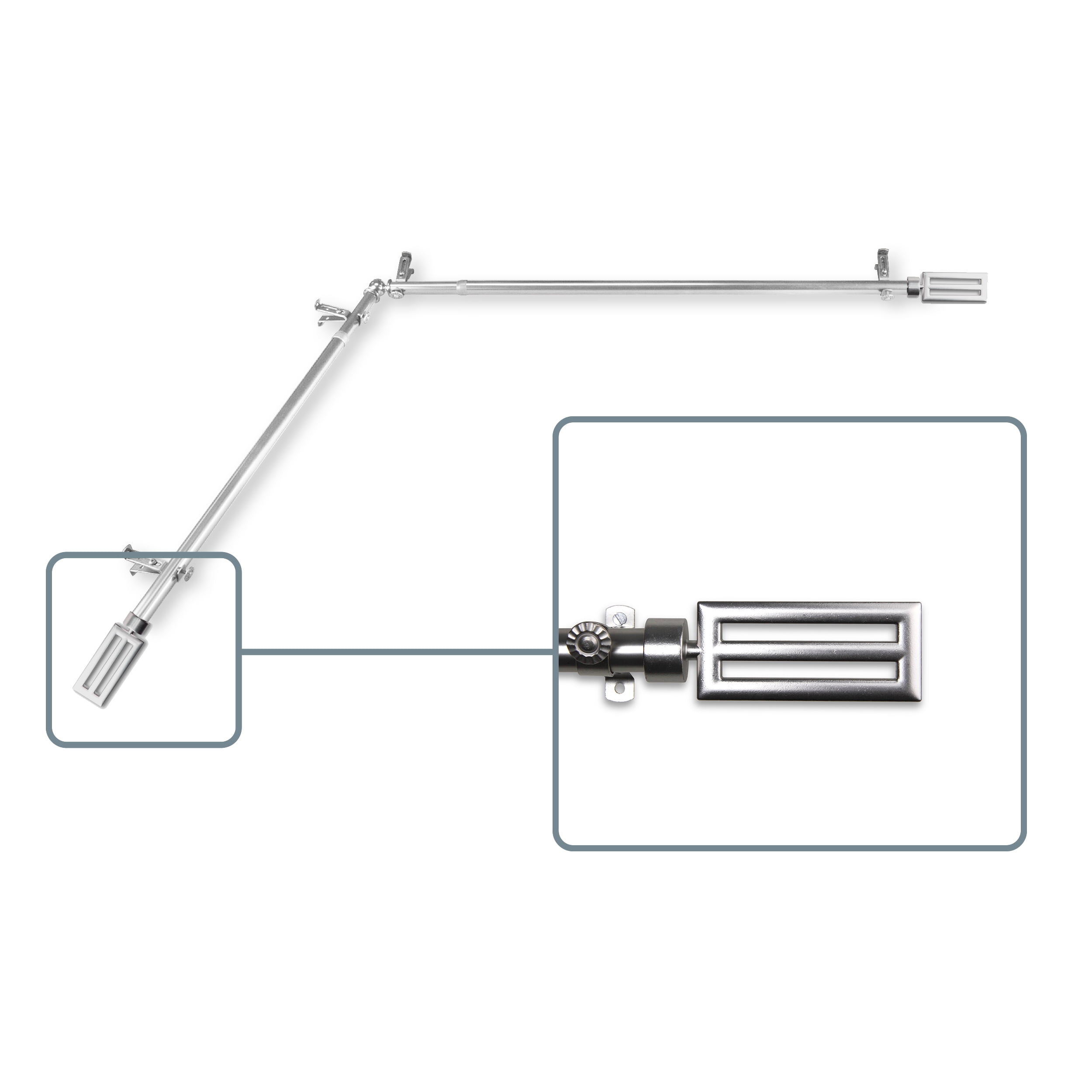 Mabel 13/16 inch Corner Window Curtain Rod 66-120" - Satin Nickel