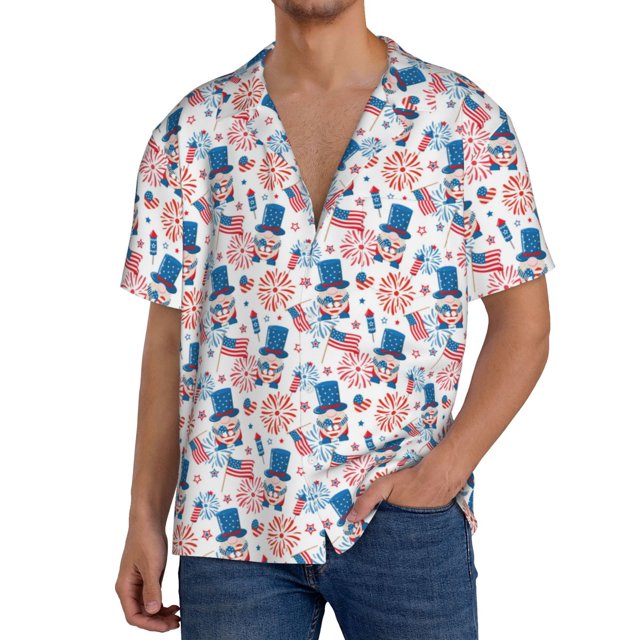 Fotbe American Gnomes Camisa Estampada de Manga Corta para Hombre, Casual de Verano, Estilo Playero, Sin Arrugas-X-Large
